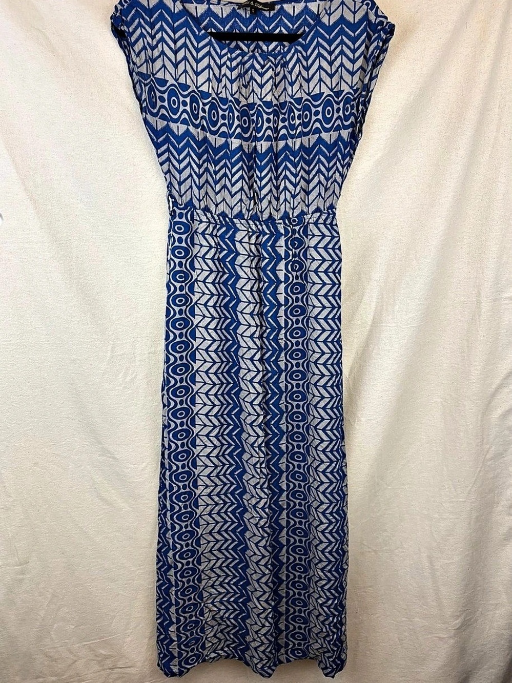 Hot & Delicious Blue & White Cotton Maxi Dress Small Boho